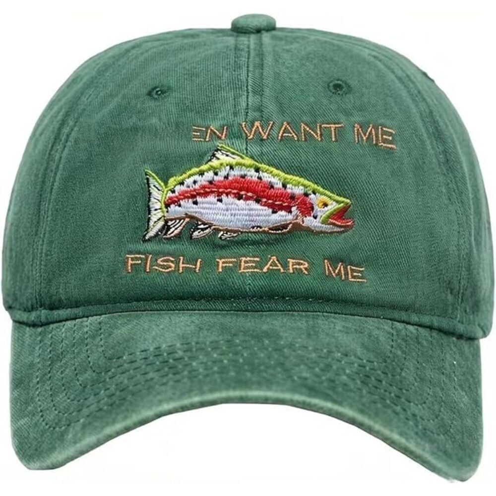 〽️ Unisex Fish Green Dad Hat Embroidered Baseball Cap Low Profile Vintage Washed